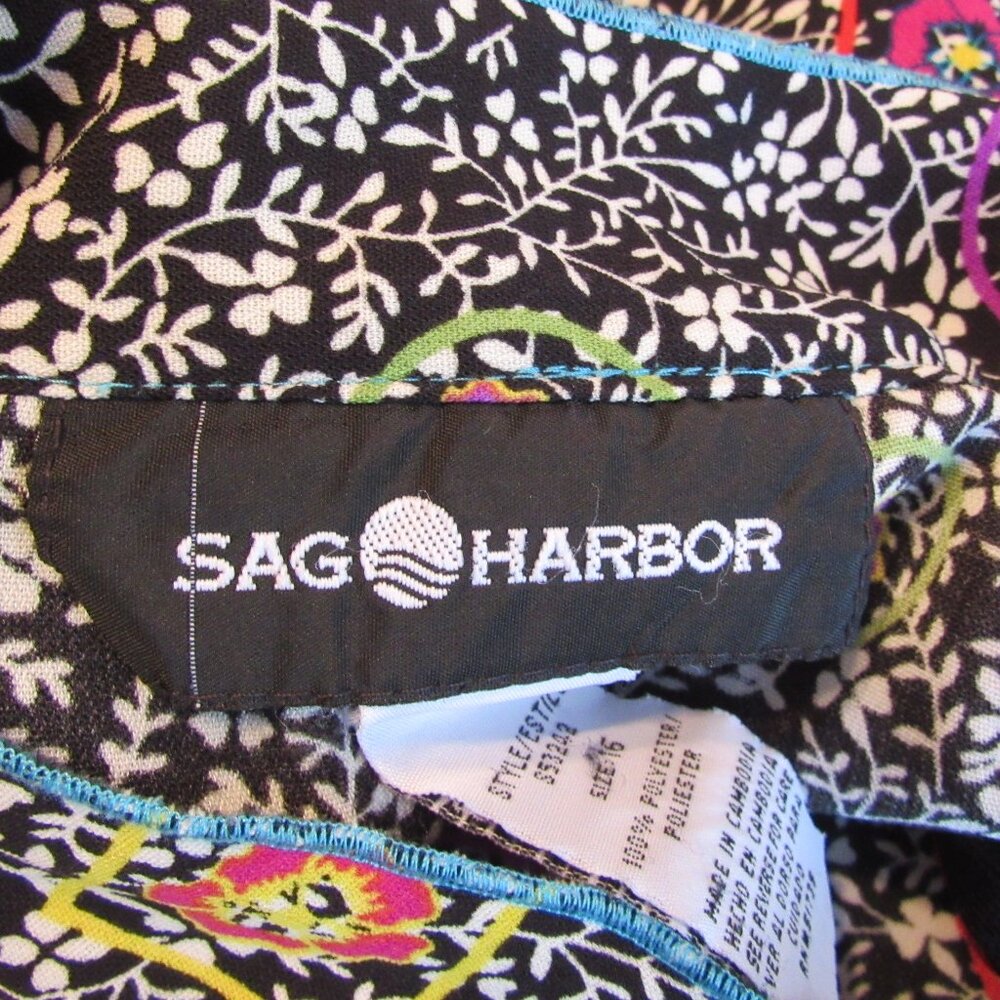 Sag Harbor Midi Black/White Floral Pattern Side Zipper Lightweight Skirt Size 16 - Picture 3 of 5